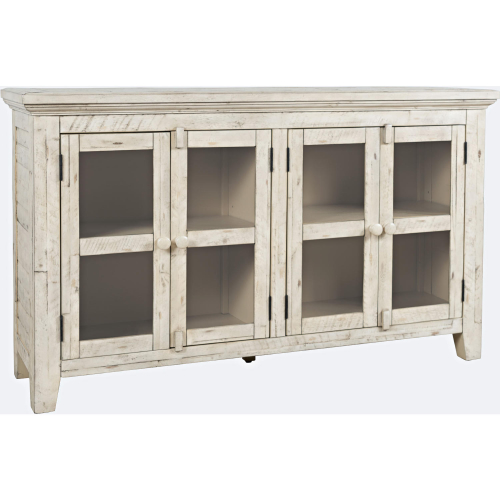 Rustic Shores 54" Credenza Cabinet in Distressed Off White Wood